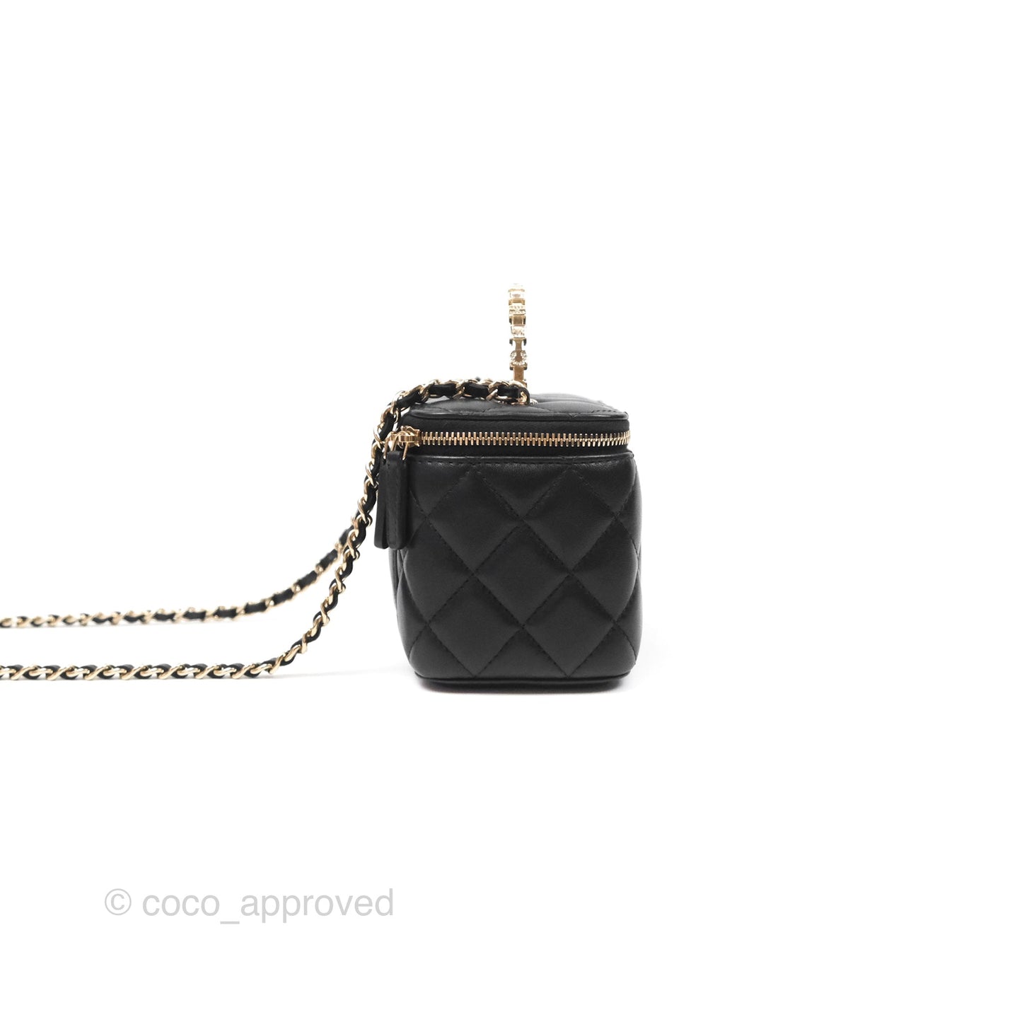 Chanel Vanity Rectangular Top Handle Black Lambskin Gold Hardware