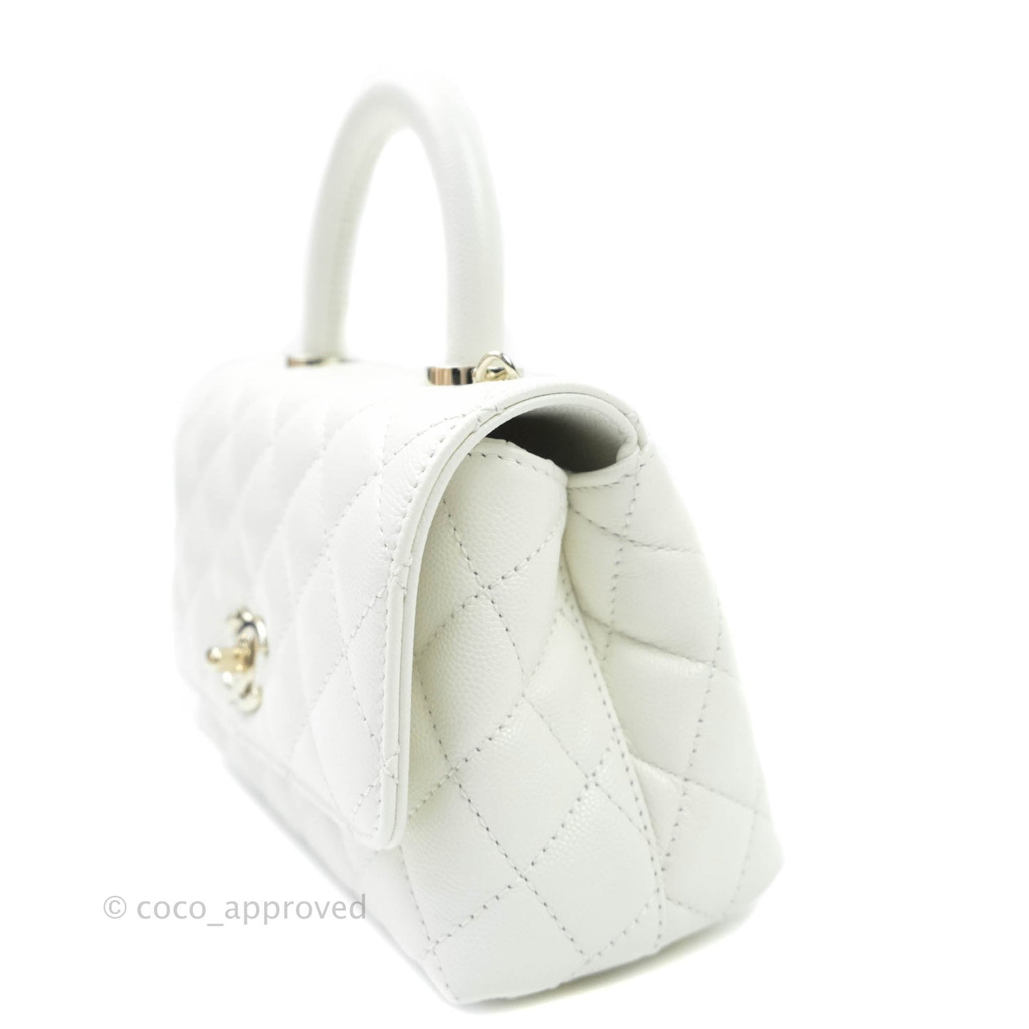 Chanel Extra Mini Coco Handle Quilted White Caviar Gold Hardware