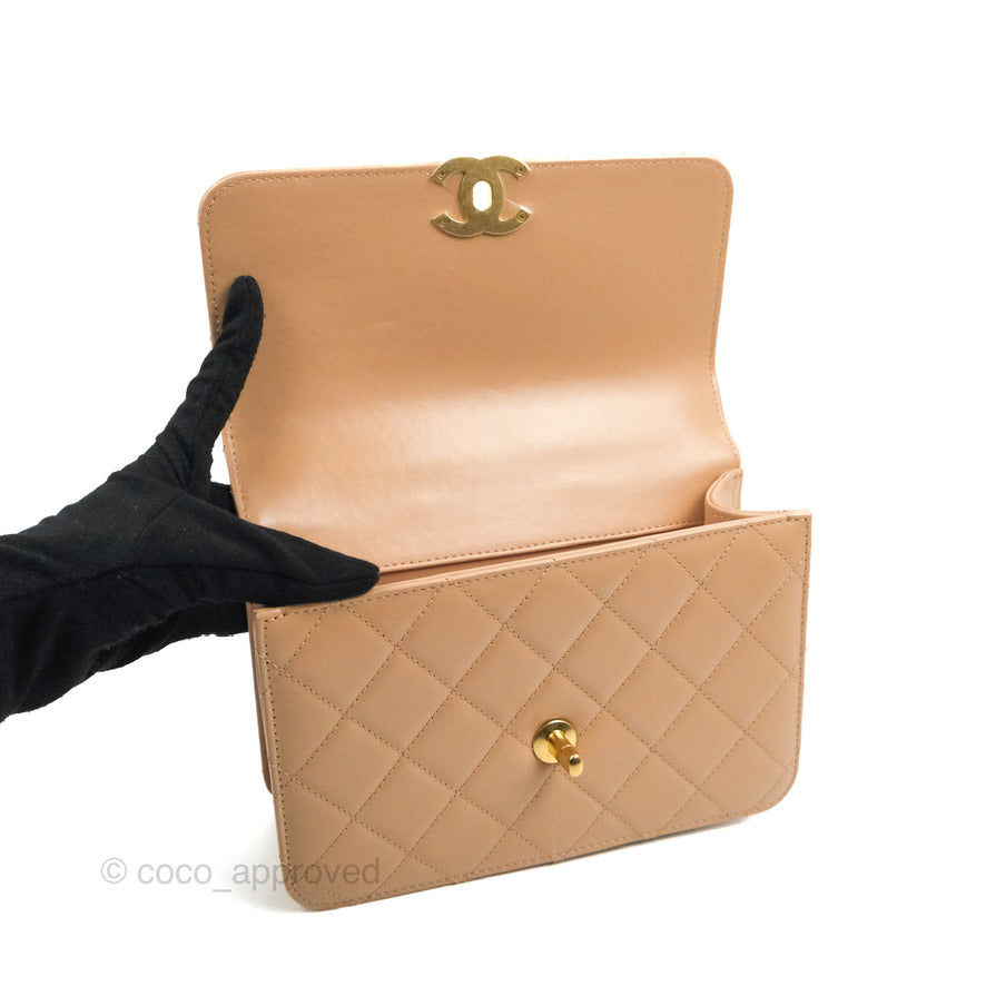 Chanel Quilted Perfect Fit Adjustable Beige Calfskin Gold Hardware 21A