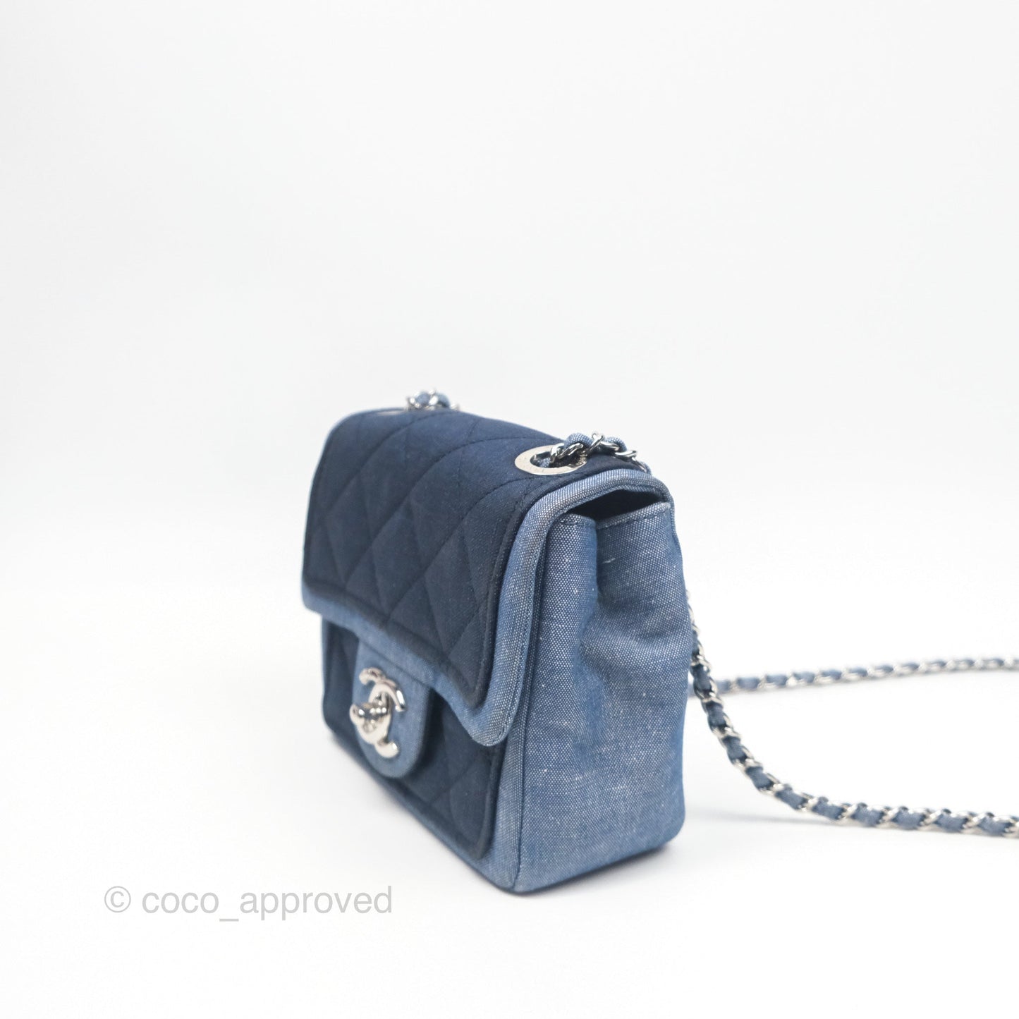 Chanel Quilted Mini Medallion Graphic Denim Blue Silver Hardware
