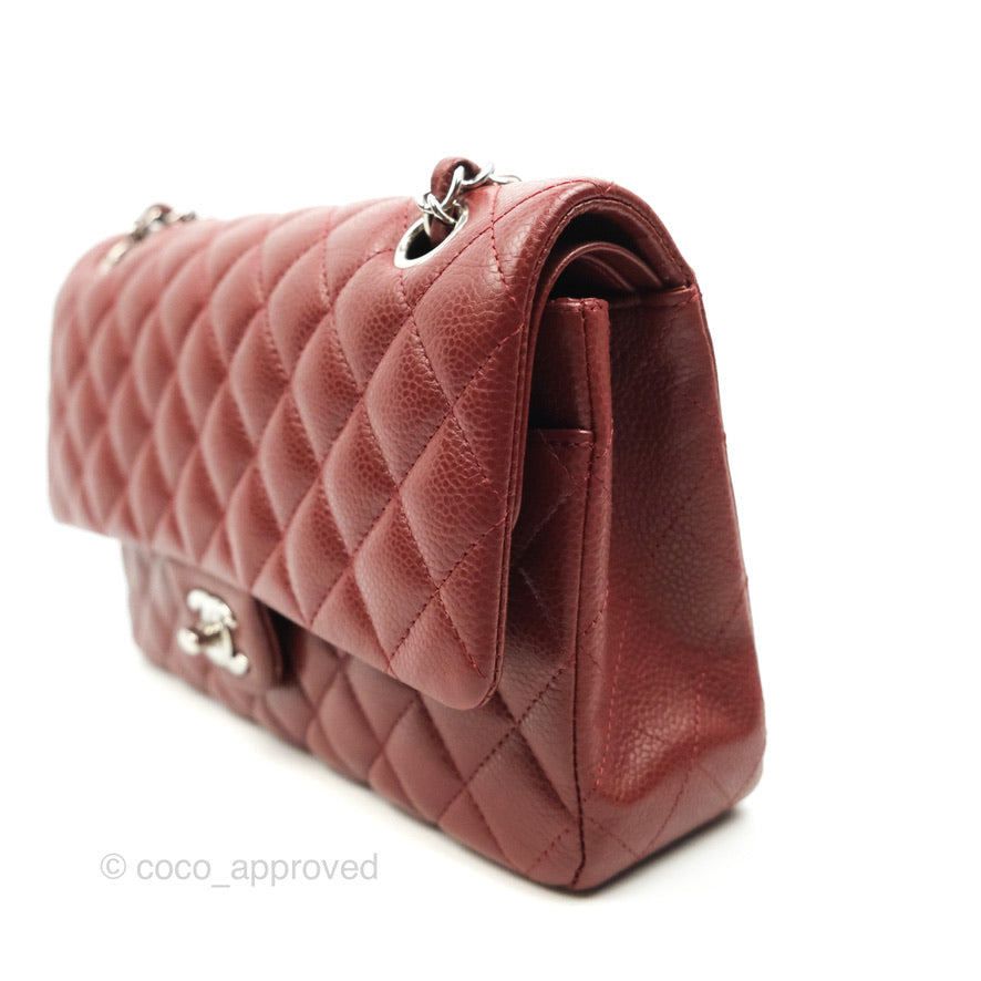 Chanel Classic M/L Medium Double Flap Dark Red Caviar Silver Hardware