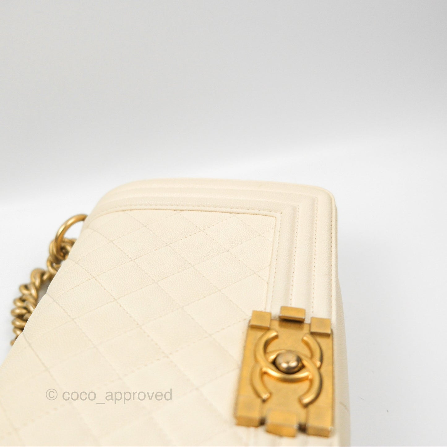 Chanel Medium Boy Quilted Ivory Caviar Aged Gold Hardware