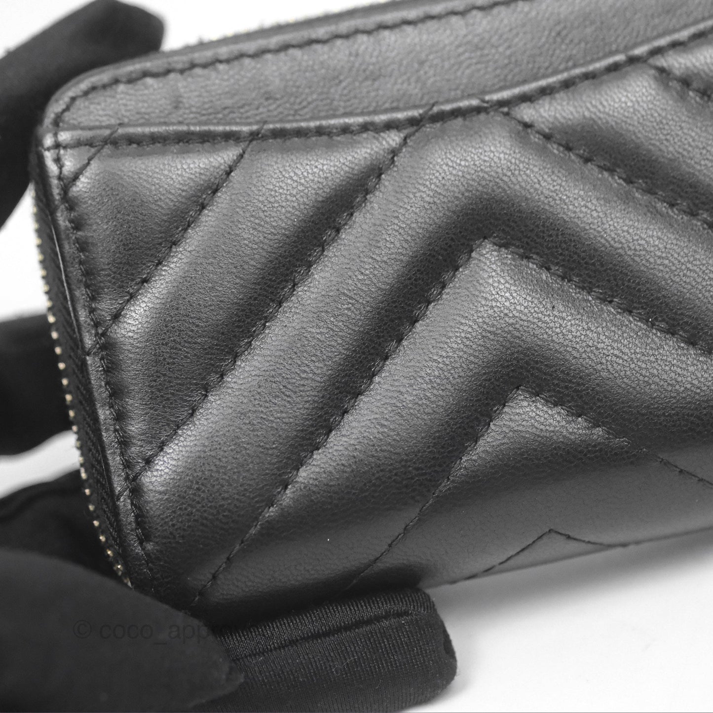 Chanel Chevron Zipped Coin Purse Black Lambskin Gold Hardware