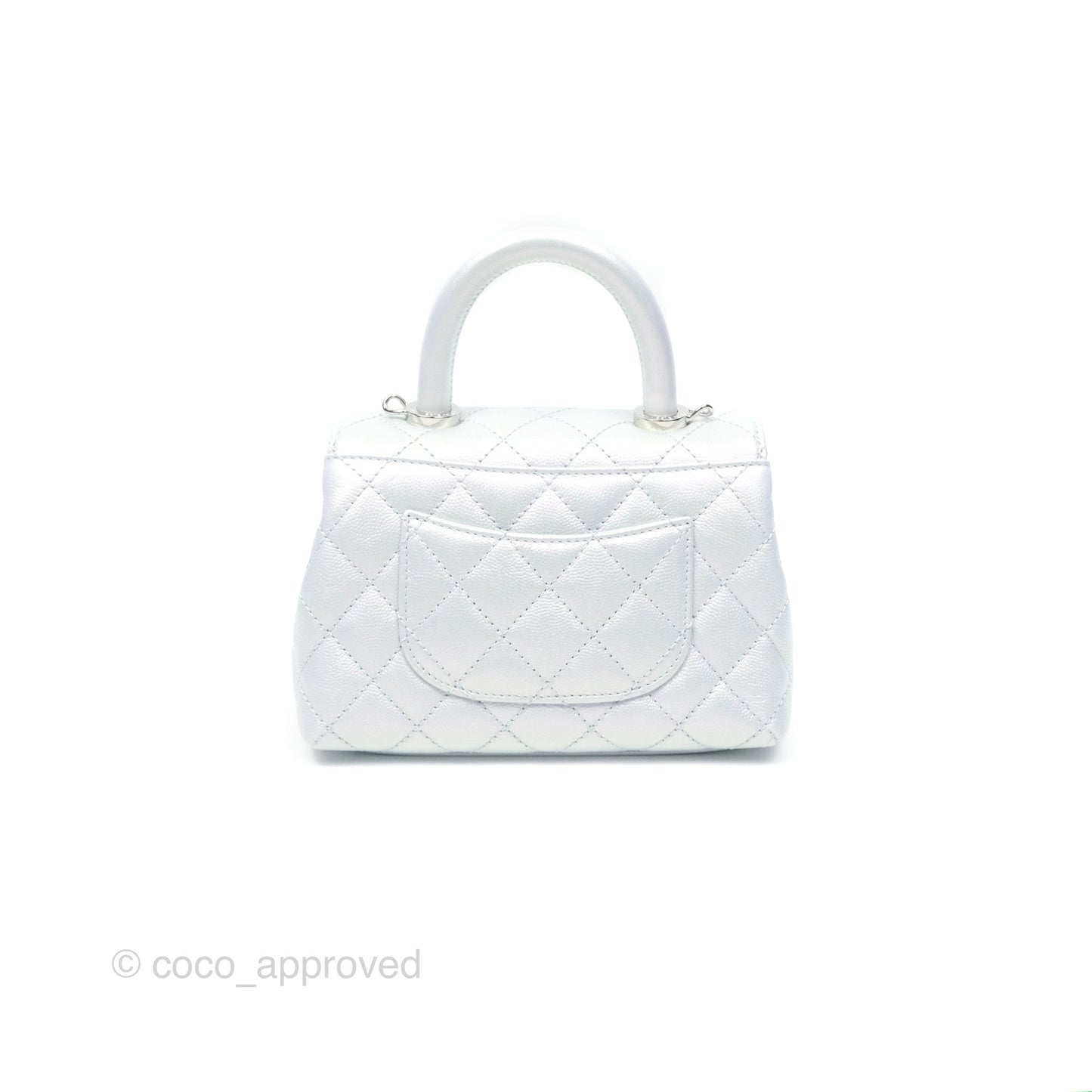 Chanel Mini Coco Handle Quilted Iridescent Light Blue Caviar Rainbow Hardware 21K