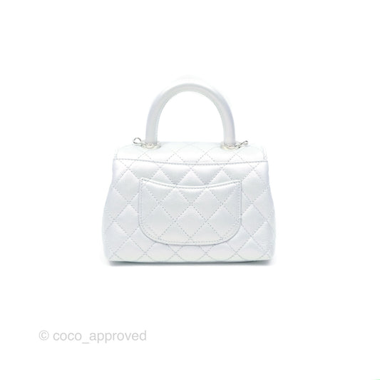Chanel Mini Coco Handle Quilted Iridescent Light Blue Caviar Rainbow Hardware 21K