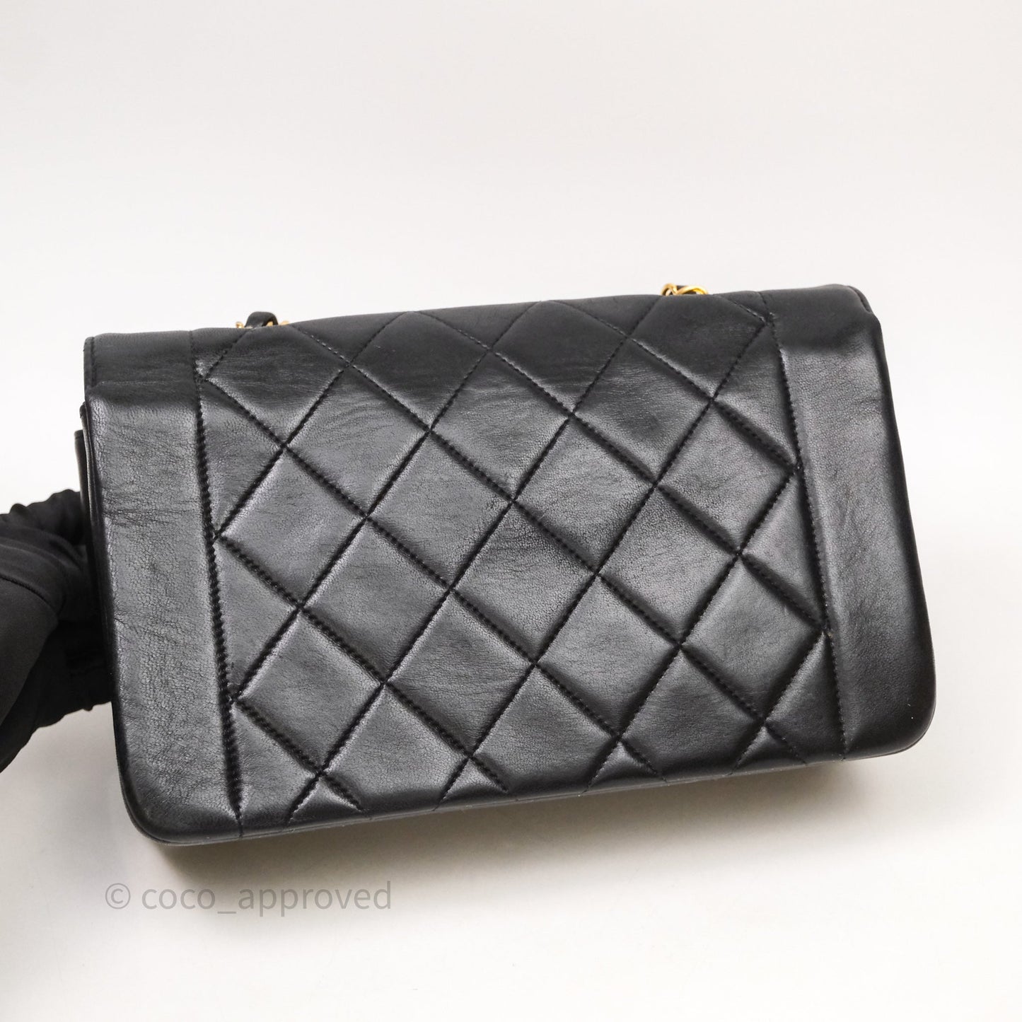 Chanel Vintage Small Classic Diana Flap Bag Black Lambskin 24K Gold Hardware