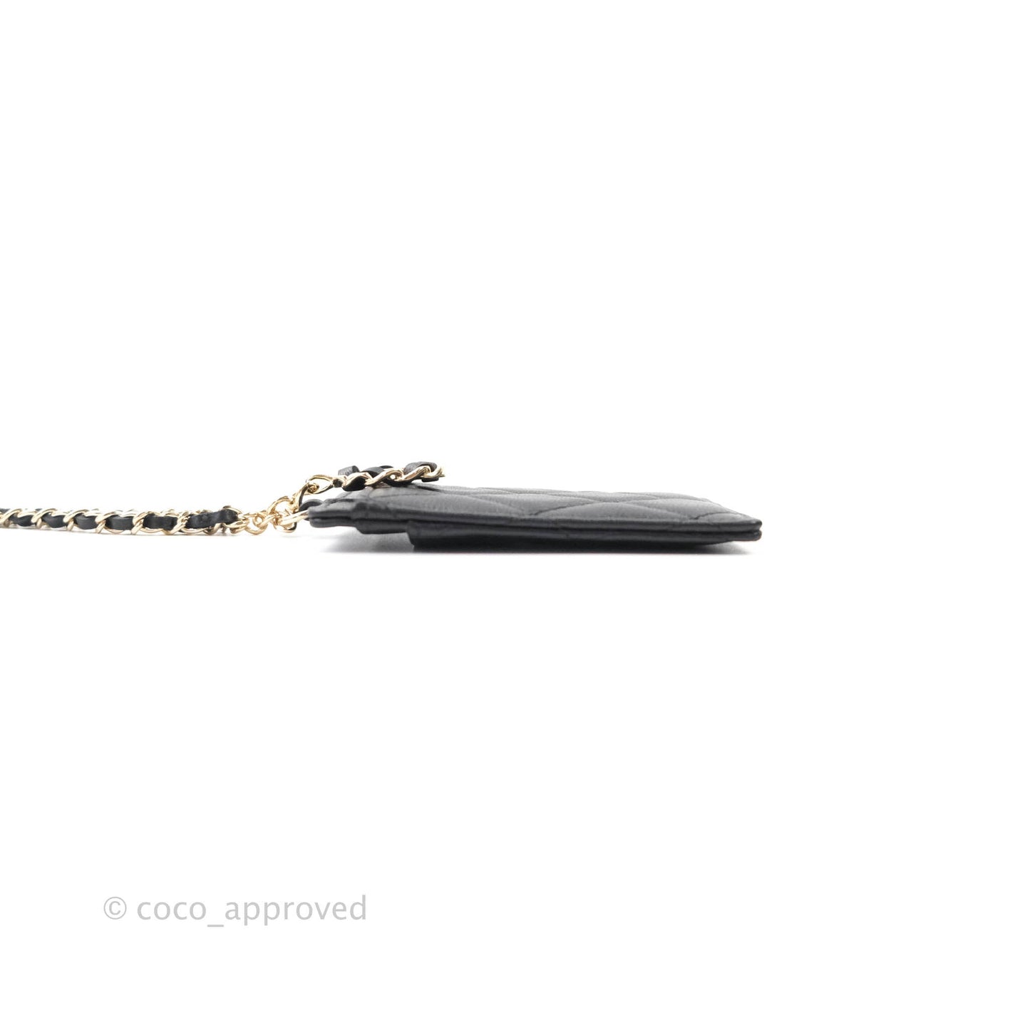 Chanel Quilted Chain Infinity Card Holder Black Lambskin Gold Hardware