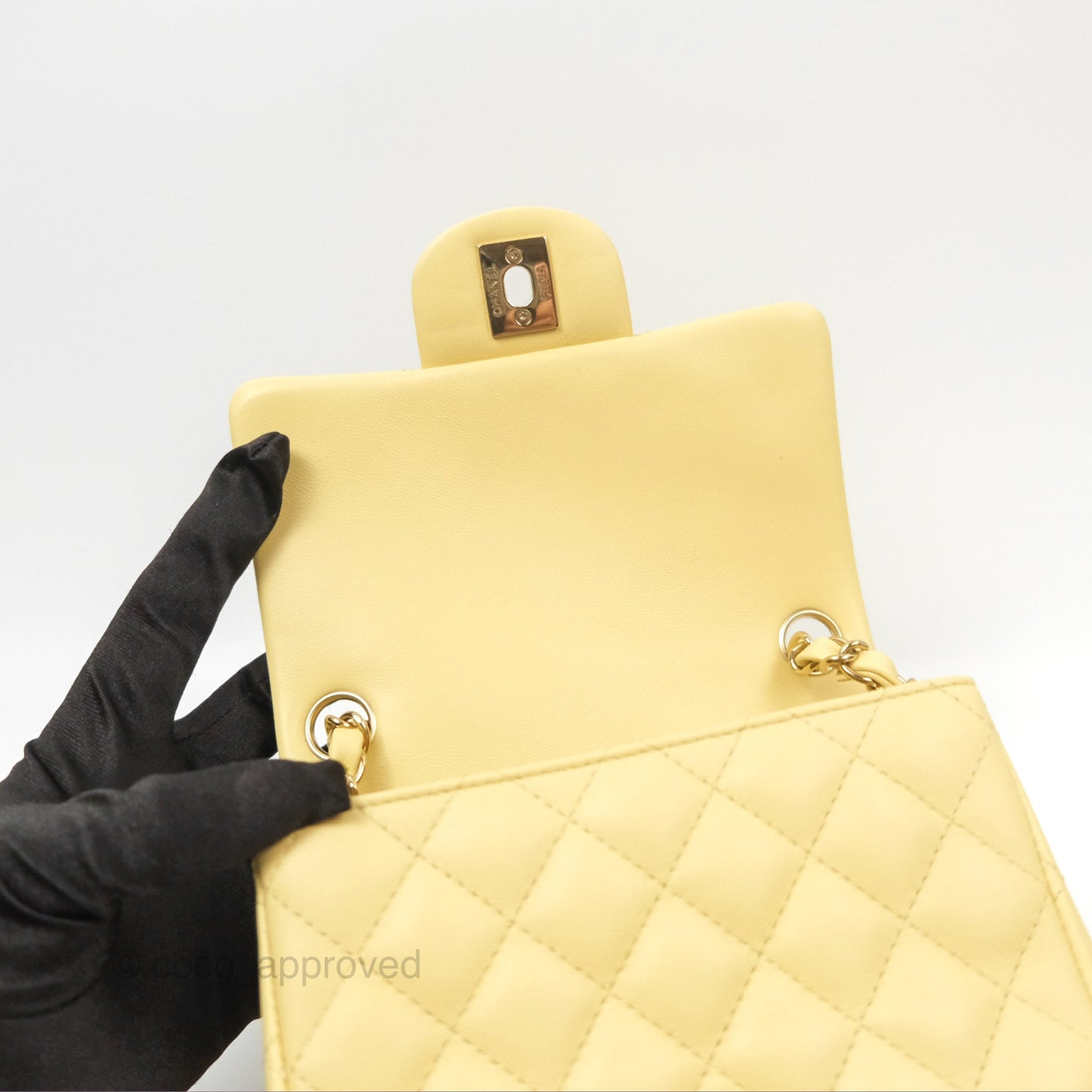 Chanel Mini Square Quilted Yellow Lambskin Gold Hardware