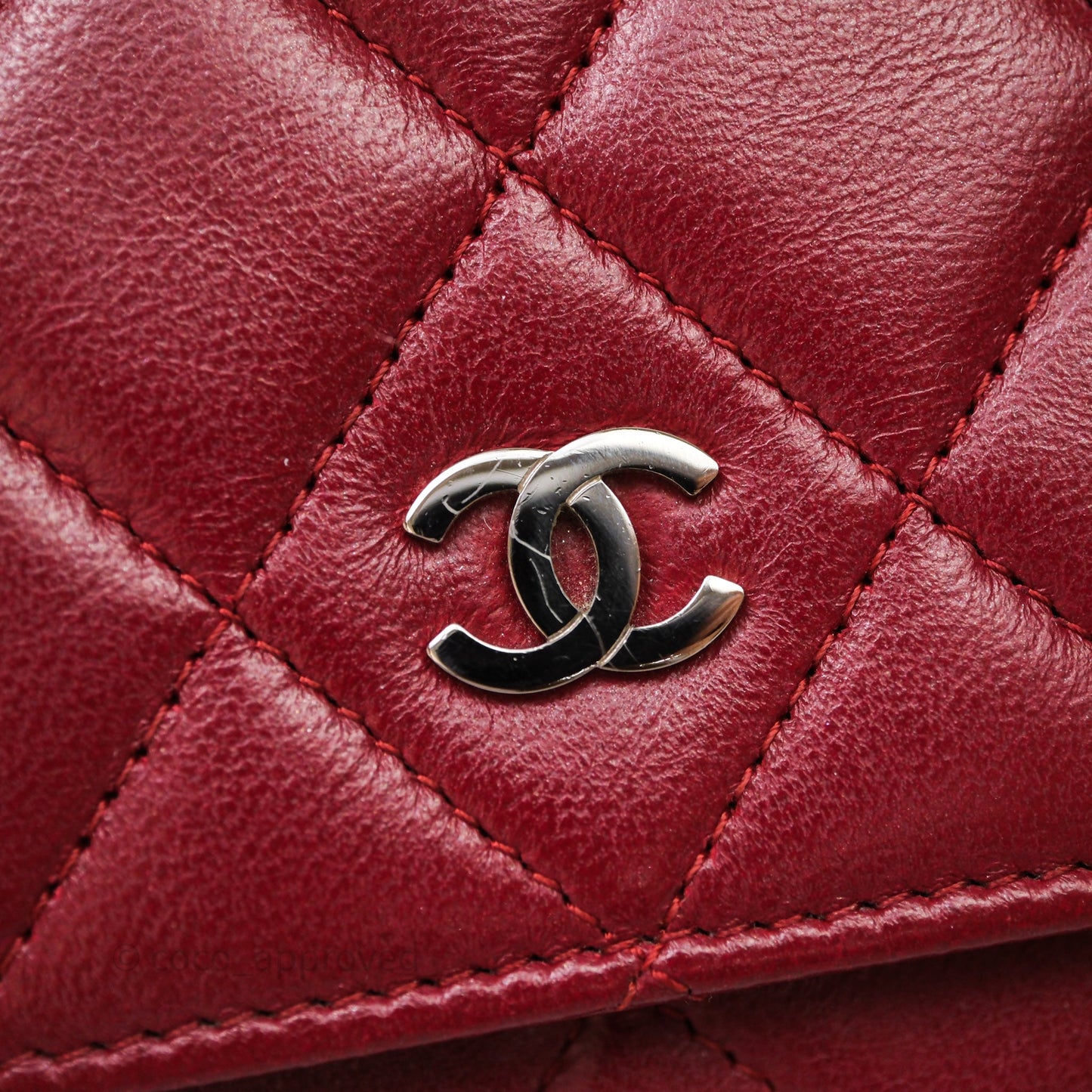 Chanel Quilted Wallet on Chain WOC Red Lambskin Silver Hardware
