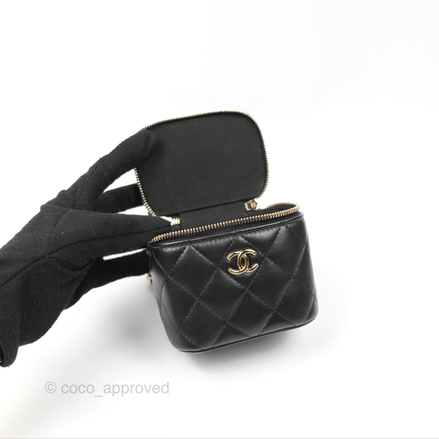 Chanel Mini Top Handle Vanity With Chain Black Lambskin Gold Hardware