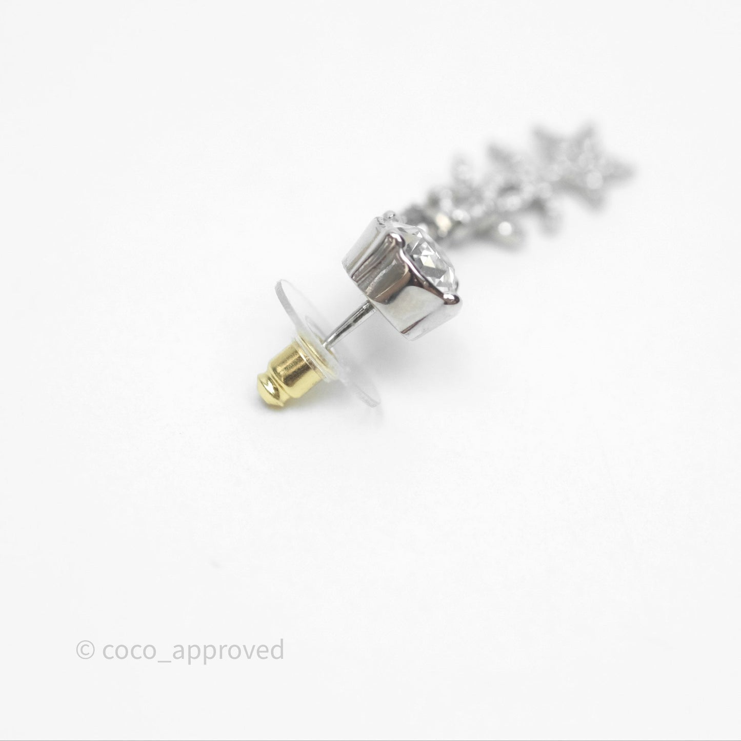 Chanel Crystal CC Star Drop Earrings Sliver Tone 20P