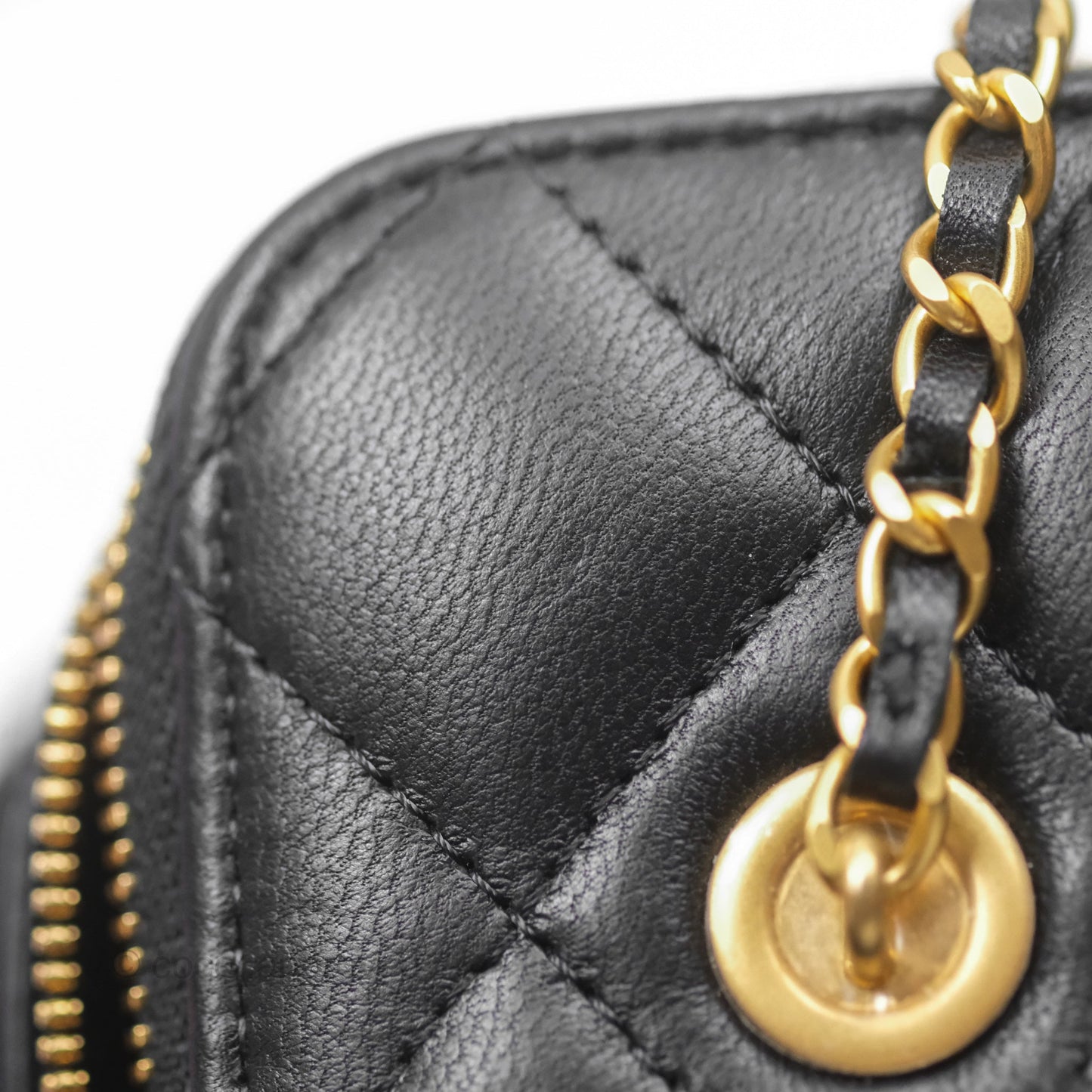 Chanel Vanity with COCO Heart Chain Black Lambskin Aged Gold Hardware