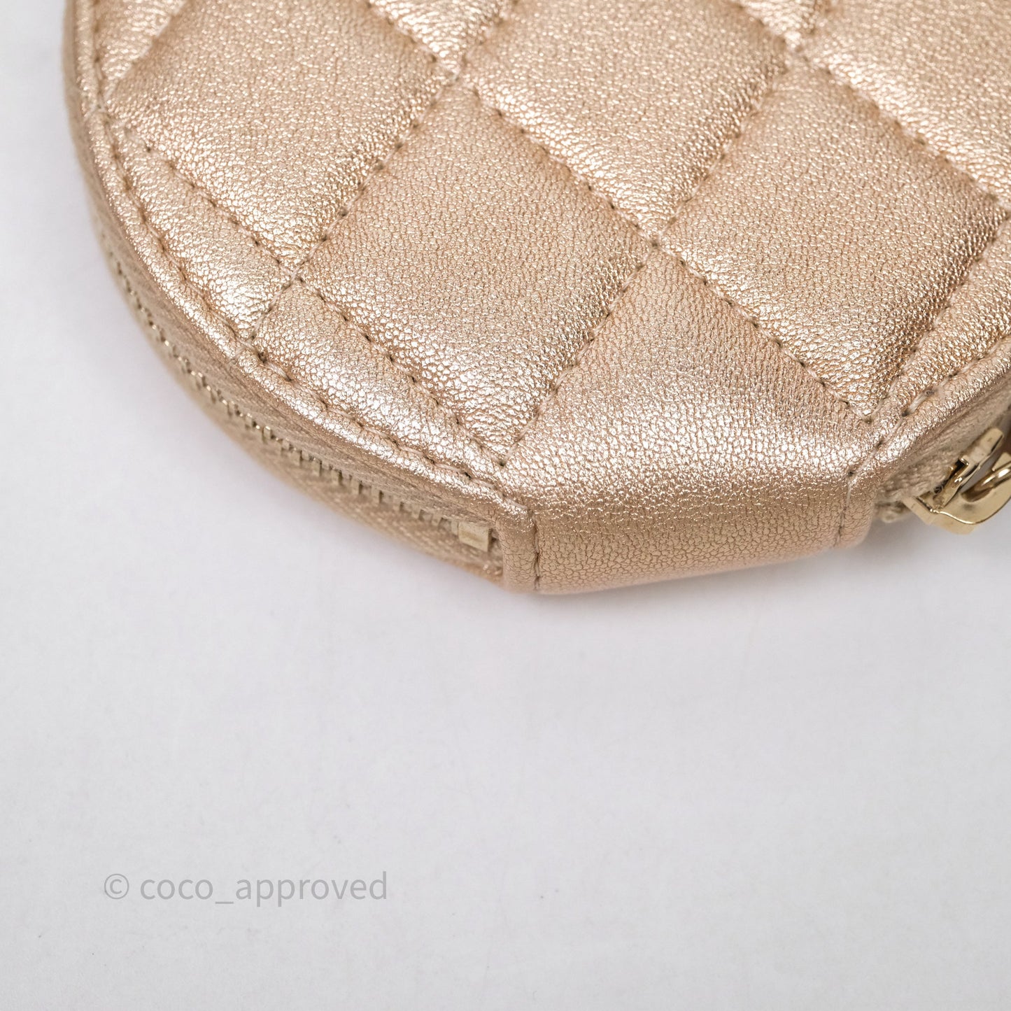 Chanel Quilted Round Coin Purse With Airpods Case Lambskin Metallic Gold Gold Hardware