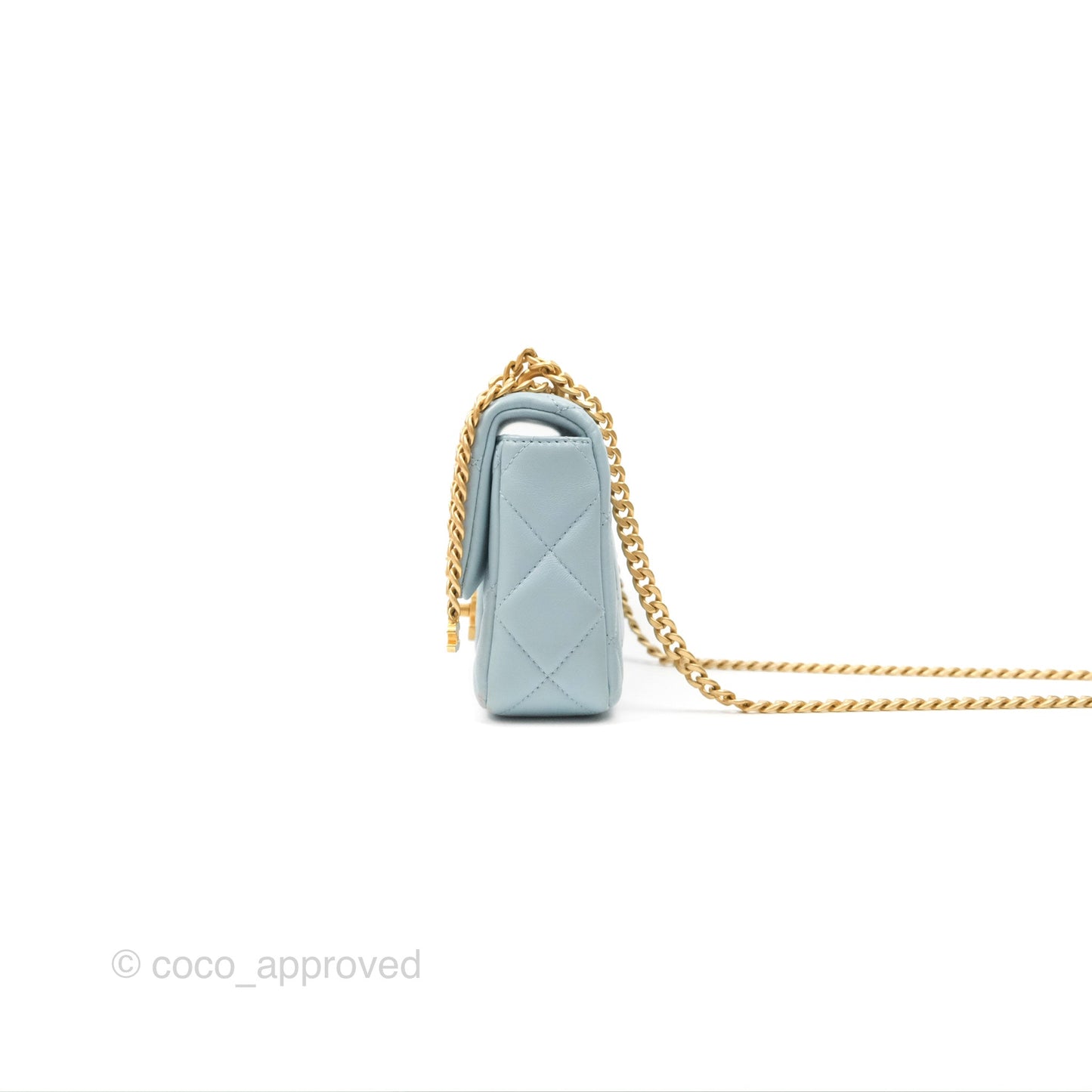 Chanel Quilted Enamel Pending CC Mini Square Flap Baby Blue Lambskin 22P