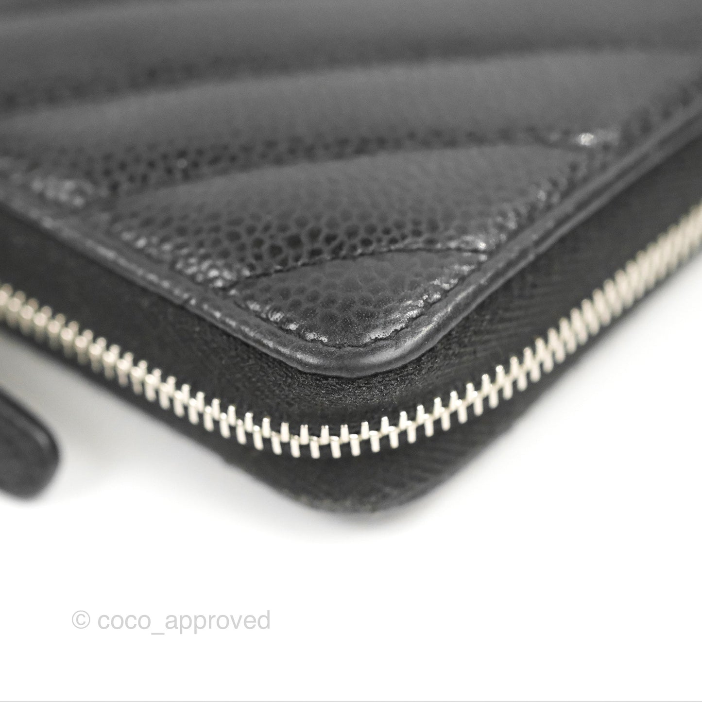 Chanel Medium Wallet Chevron Black Soft Caviar Silver Hardware