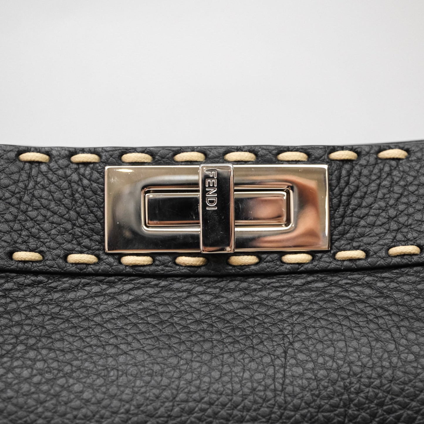 Fendi Peekaboo ISeeU Python Handle Handbag Black Calfskin Silver Hardware
