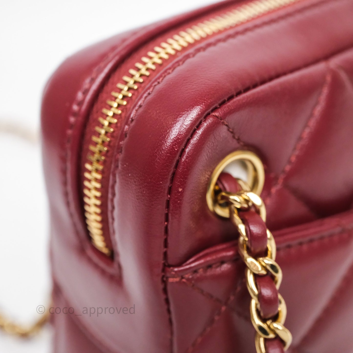 Chanel Small Camera Bag Burgundy Lambskin Gold Hardware
