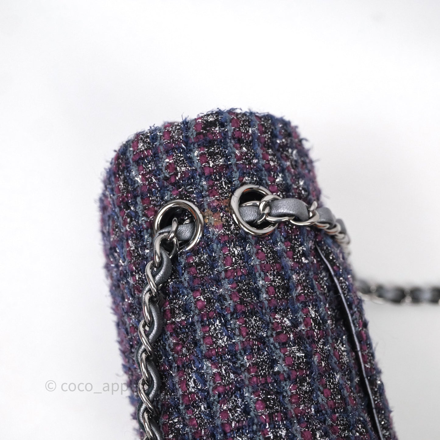 Chanel Classic M/L Medium Double Flap Purple Tweed Glitter Gun Metal