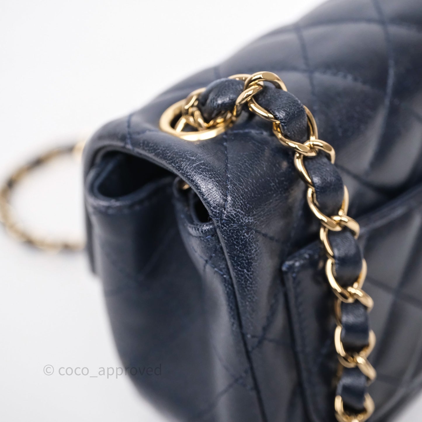 Chanel Mini Square Flap Quilted Navy Lambskin Gold Hardware