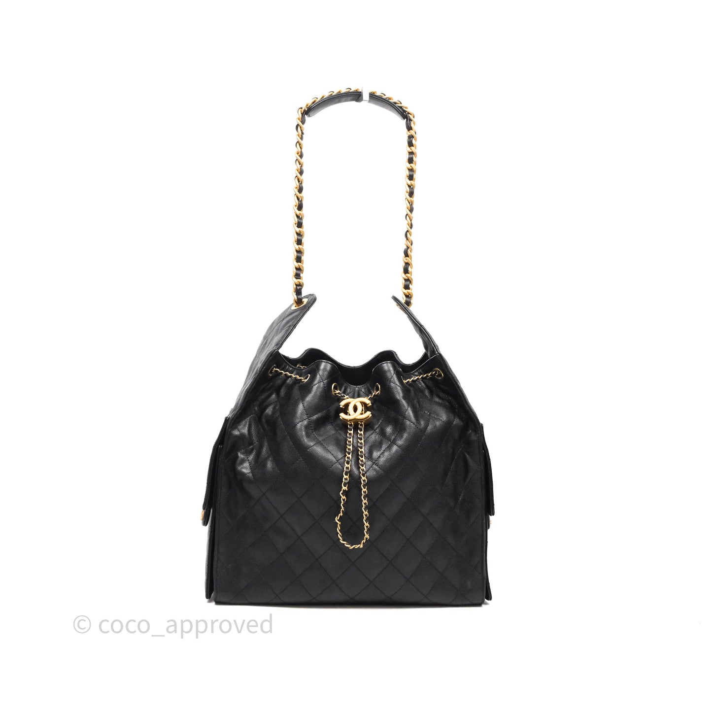 Chanel 25 Medium Black Caviar Aged Gold Hardware