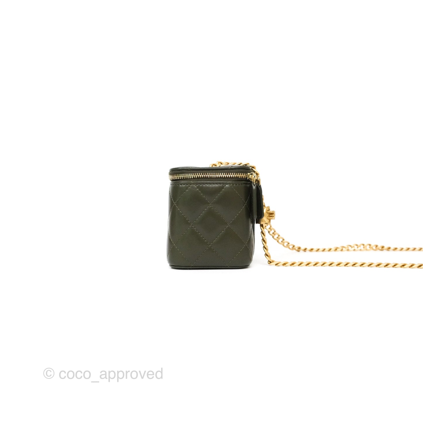 Chanel All Slide Vanity with Adjustable Chain Dark Olive Green Lambskin Aged Gold Hardware