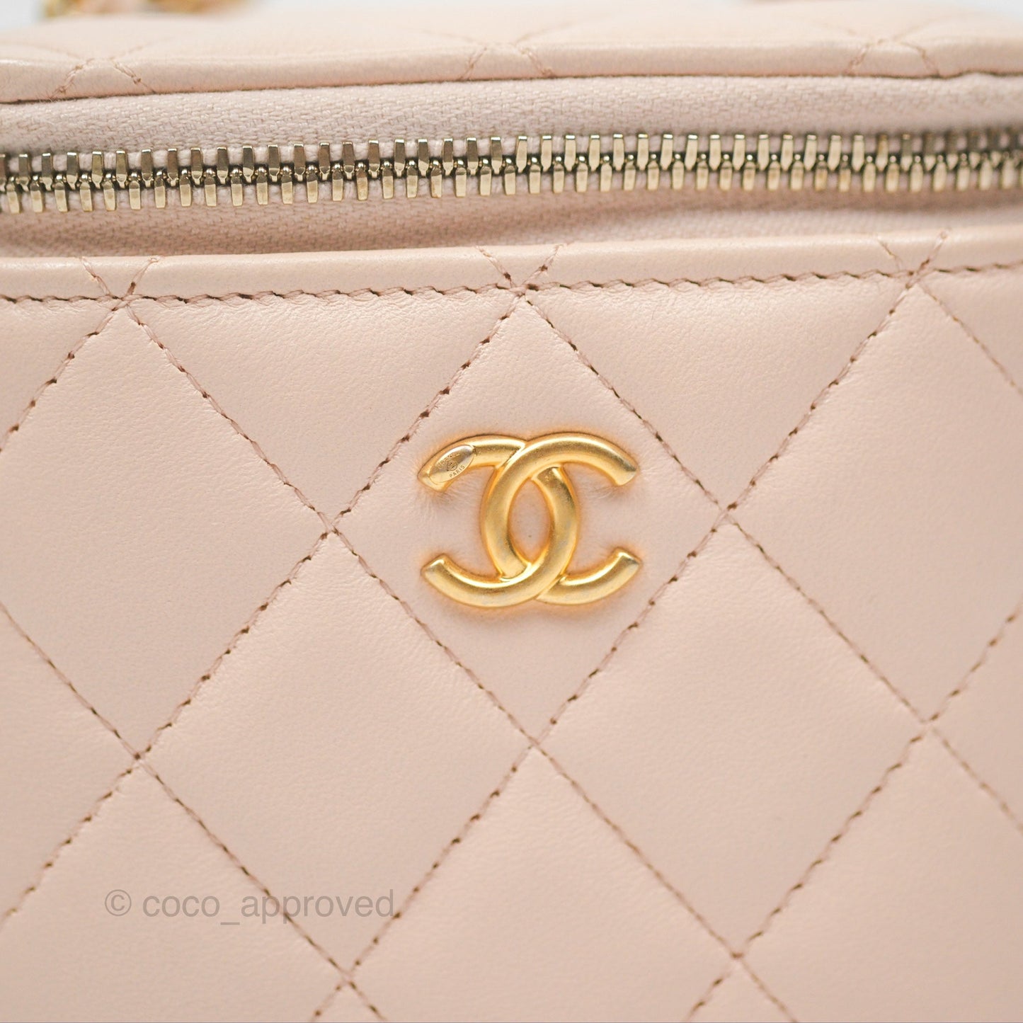 Chanel Classic Mini Pearl Crush Vanity With Chain Light Pink Lambskin Aged Gold Hardware