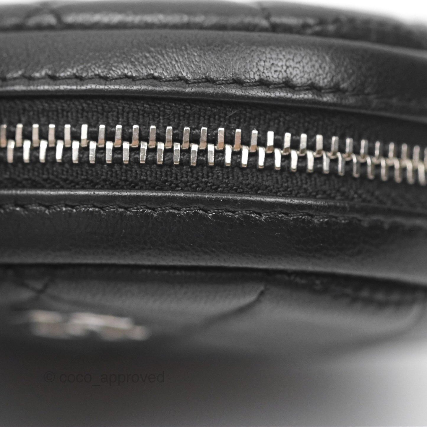 Chanel Quilted CC Round Coin Purse Black Lambskin Silver Hardware