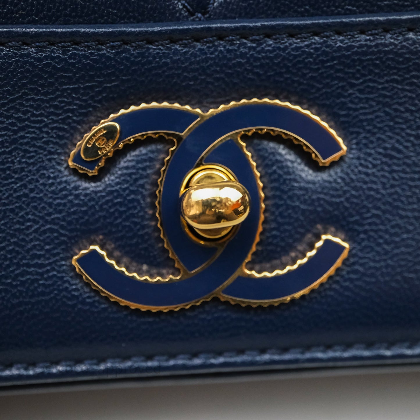 Chanel Mademoiselle Vintage Flap Bag Navy Sheepskin Gold Hardware
