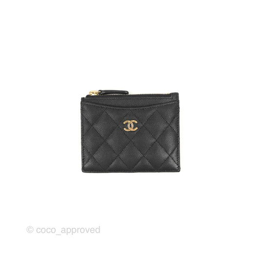 Chanel Quilted CC Zipped Card Holder Black Caviar Gold Hardware