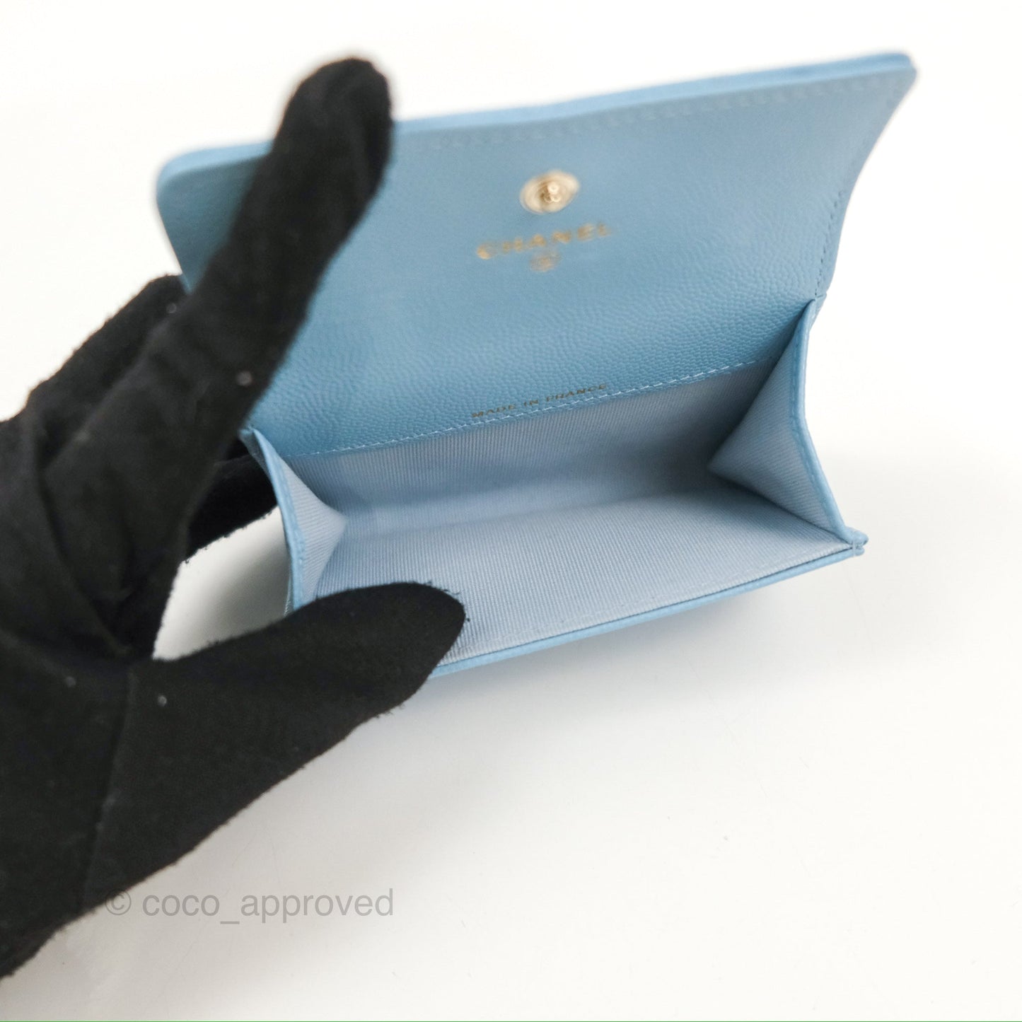 Chanel Crystal CC Quilted Flap Card Holder Blue Caviar