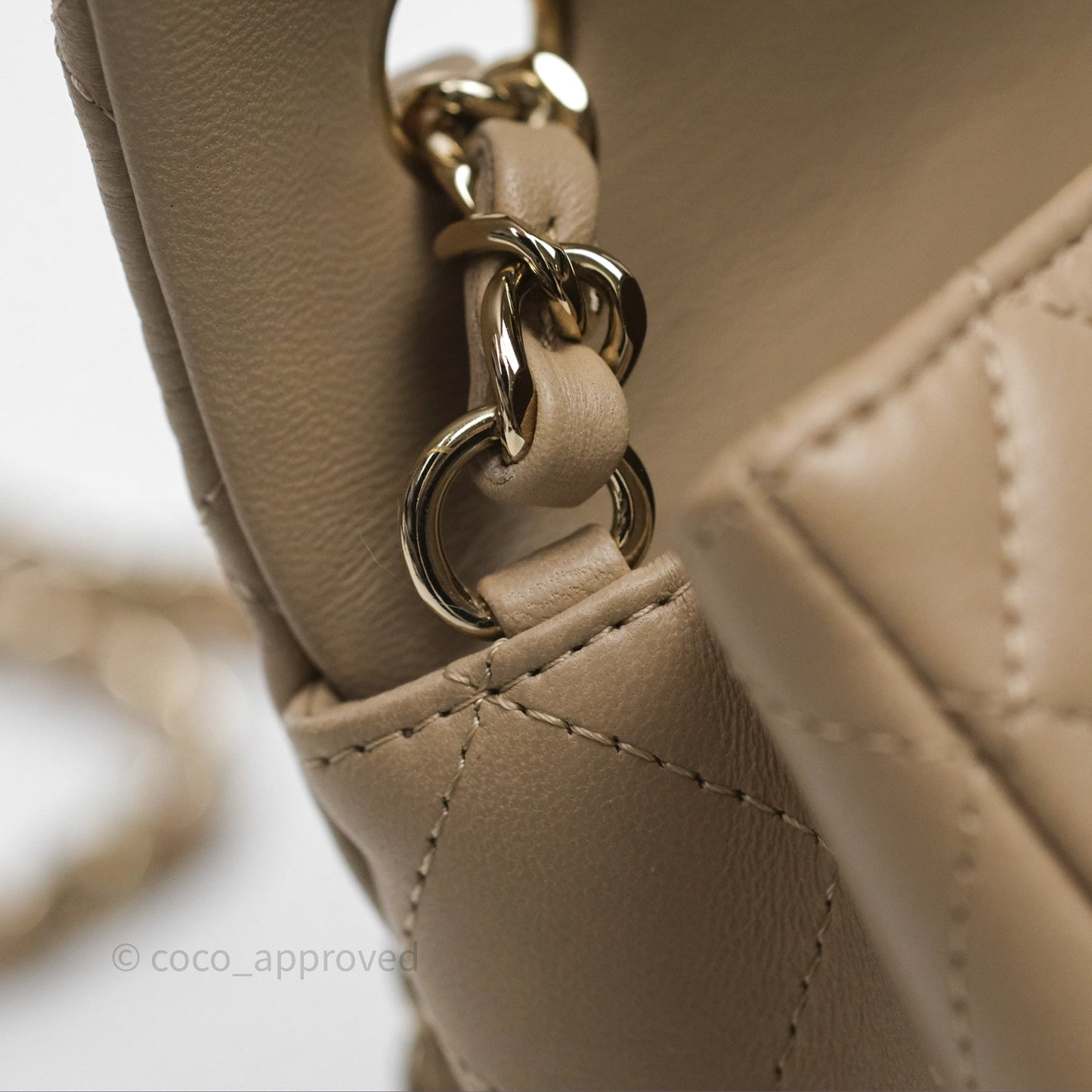 Chanel Quilted Mini Rectangular Flap Beige Lambskin Gold Hardware