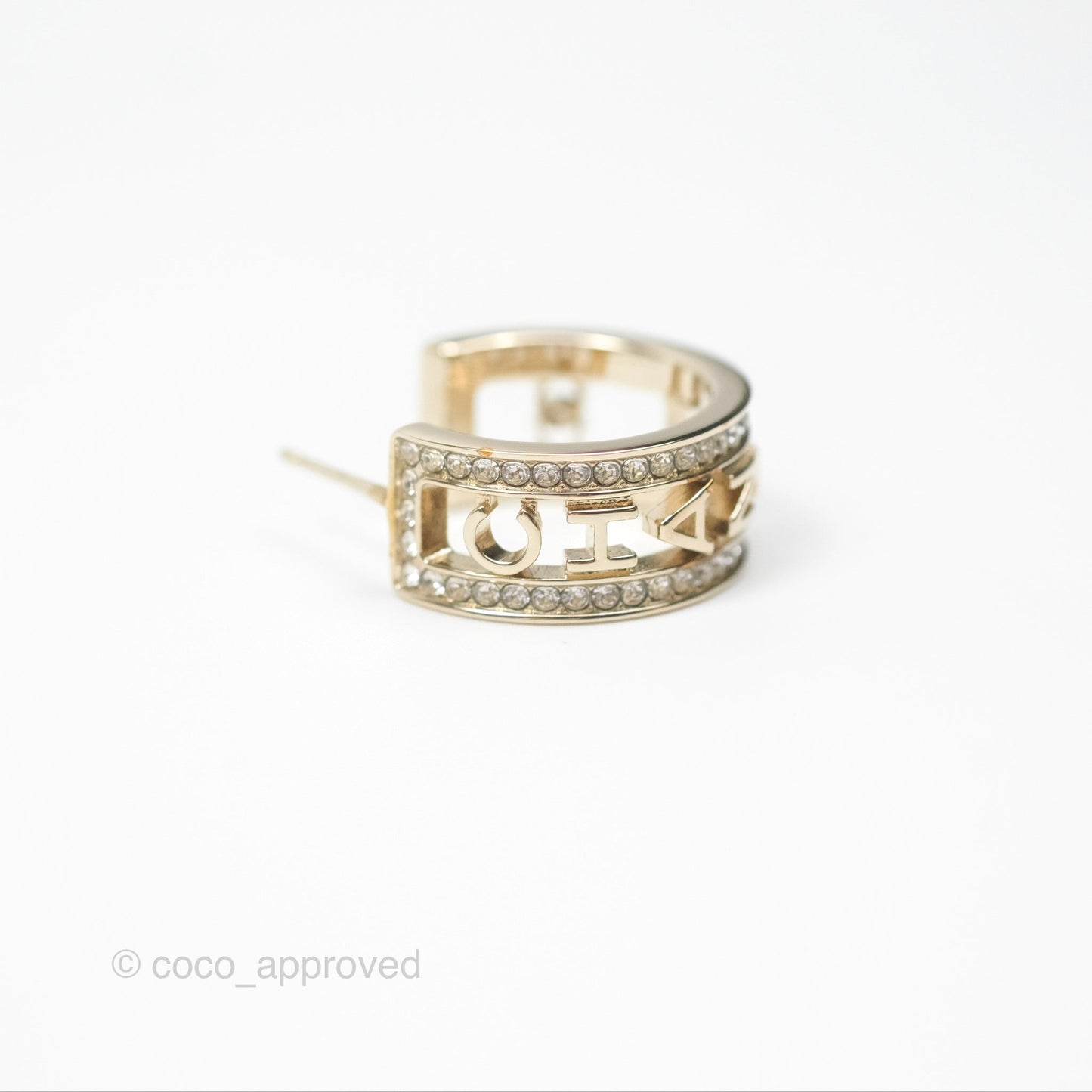 Chanel Logo Crystal Hoop Earrings Gold Hardware 21V