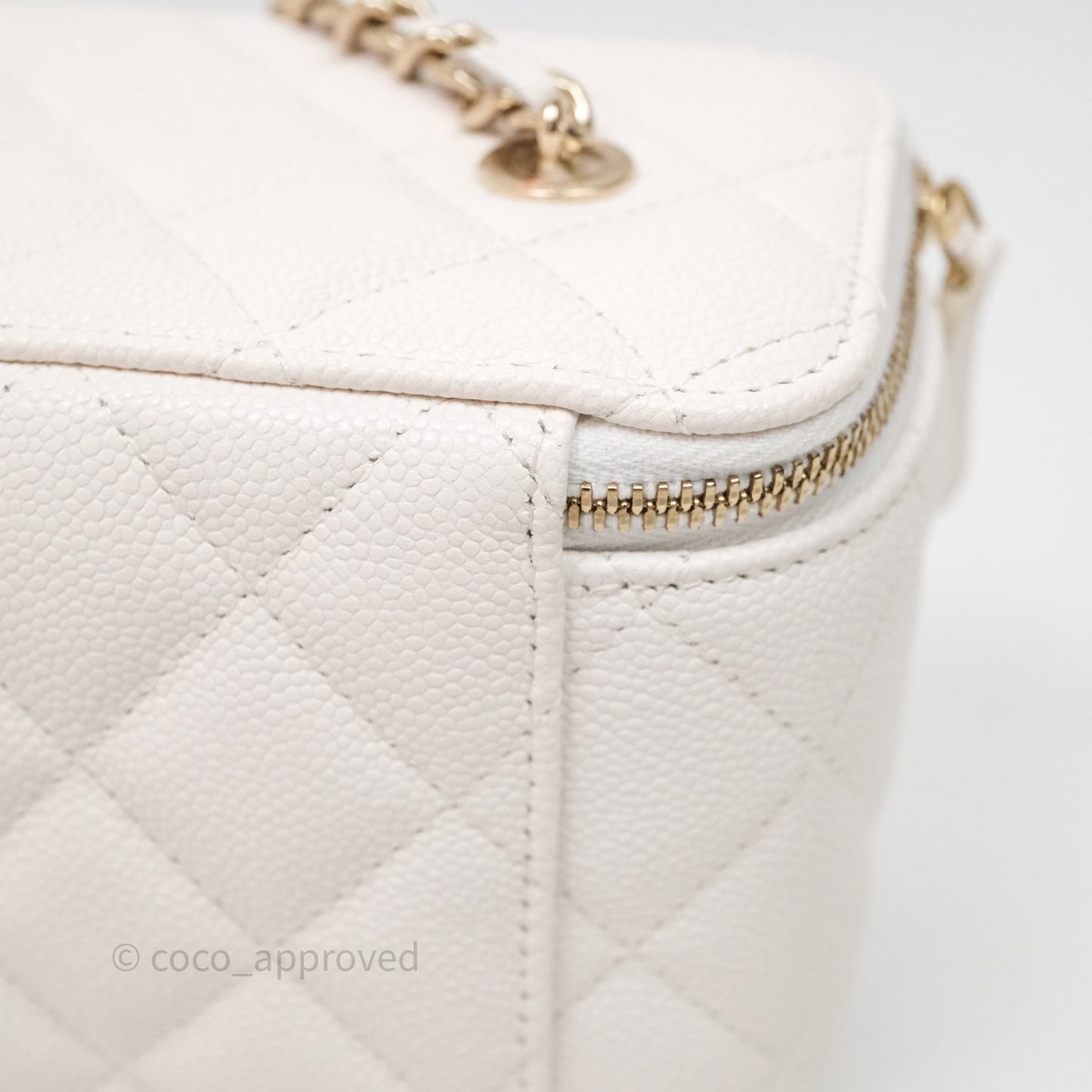 Chanel Classic Vanity Rectangular with Chain White Caviar Gold Hardware