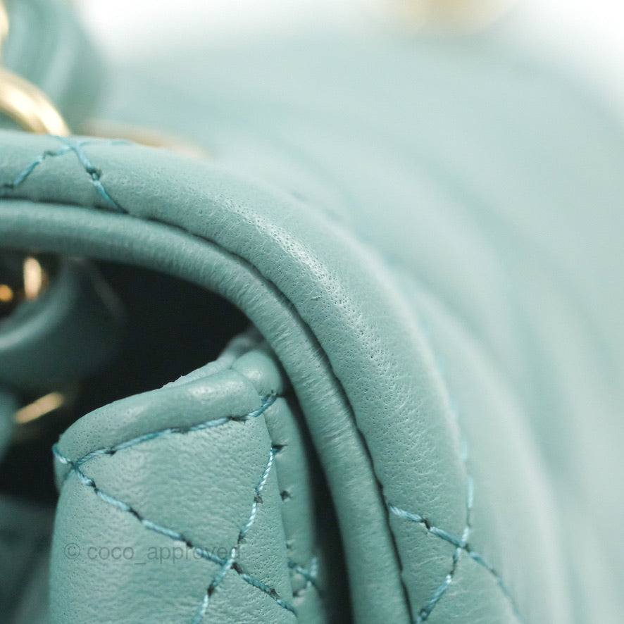 Chanel Mini Square Teal Green Lambskin Gold Hardware