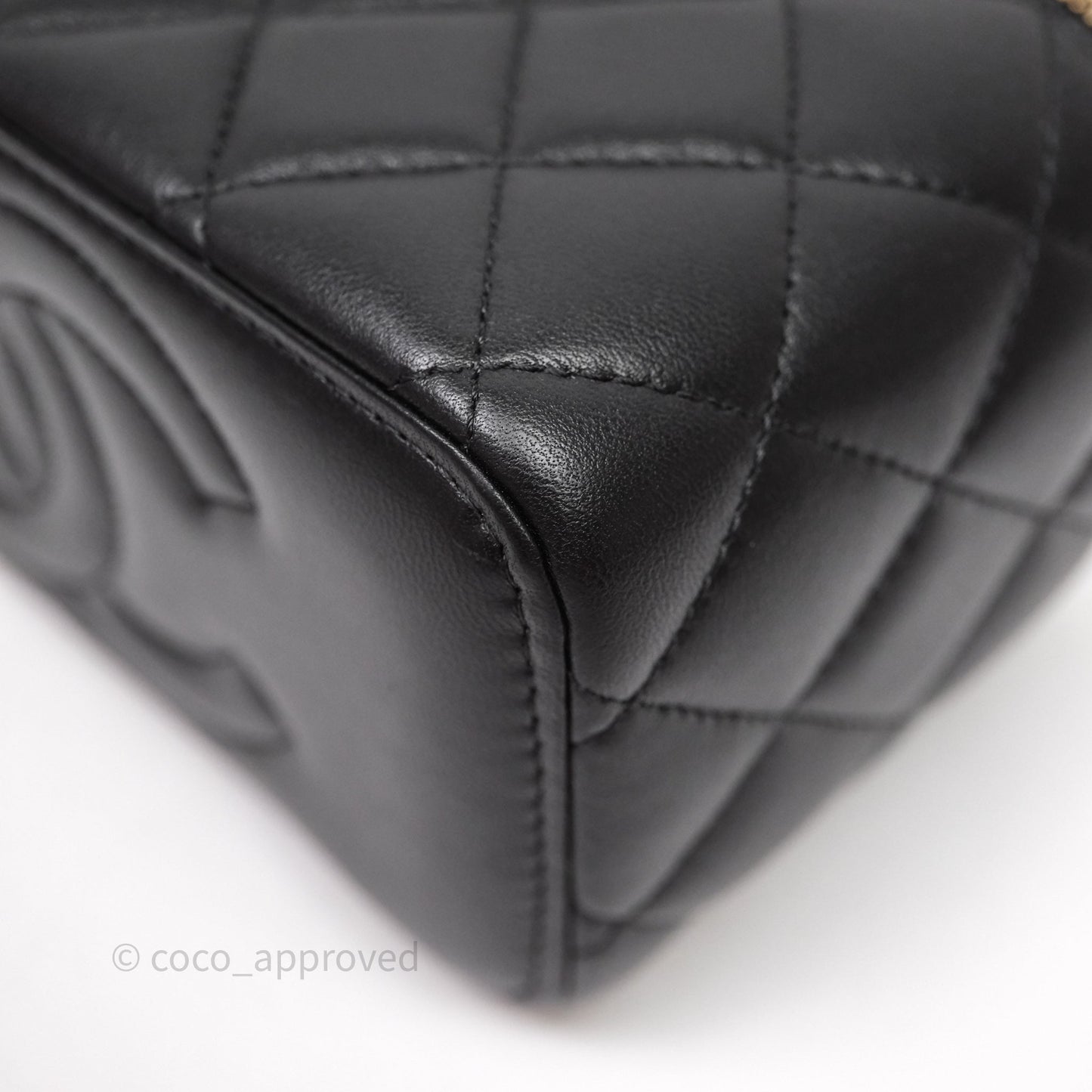 Chanel Vanity Rectangular Metal Top Handle Black Lambskin Aged Gold Hardware