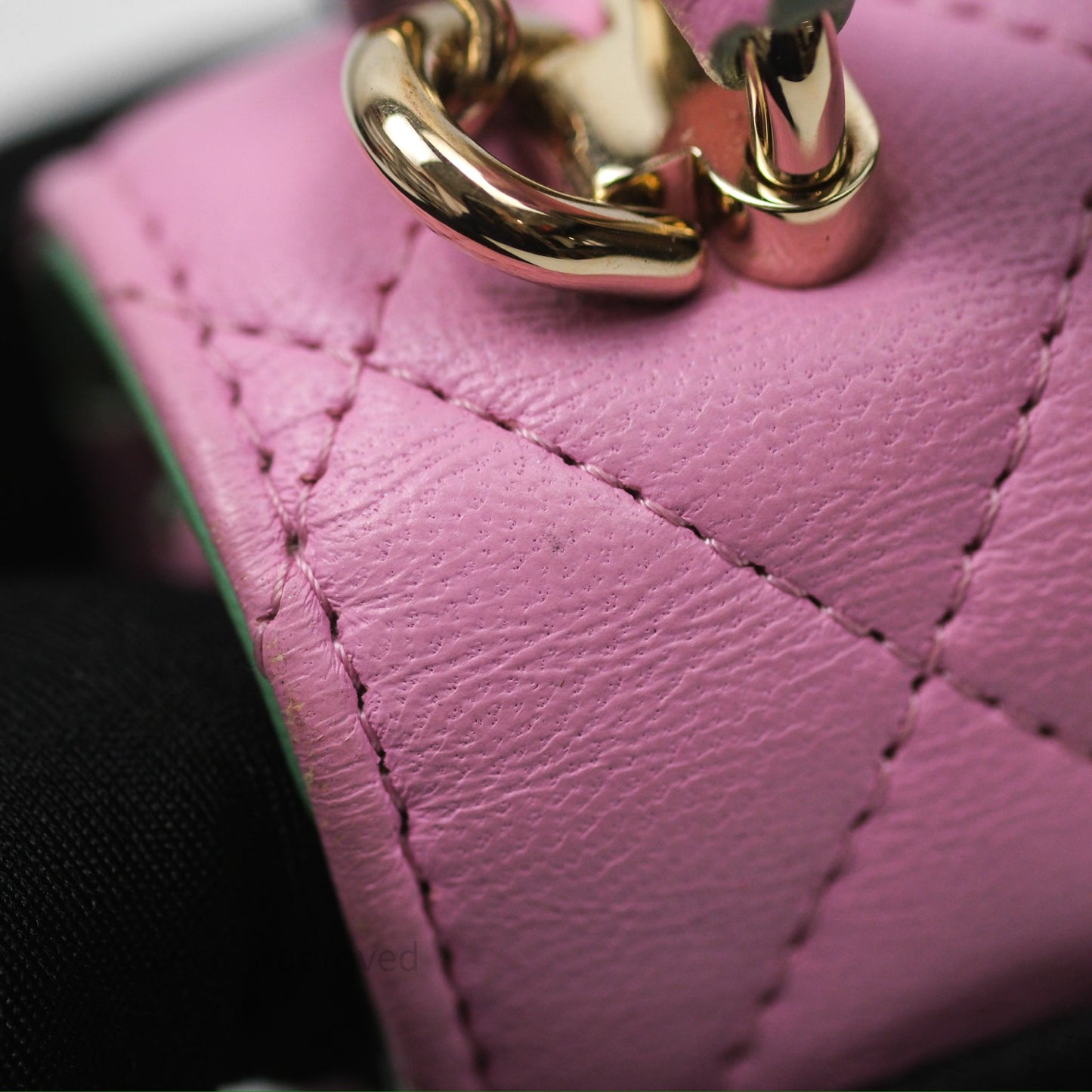 Chanel Mini Handle Clutch With Chain Pink/ Mint Lambskin Gold Hardware 23P