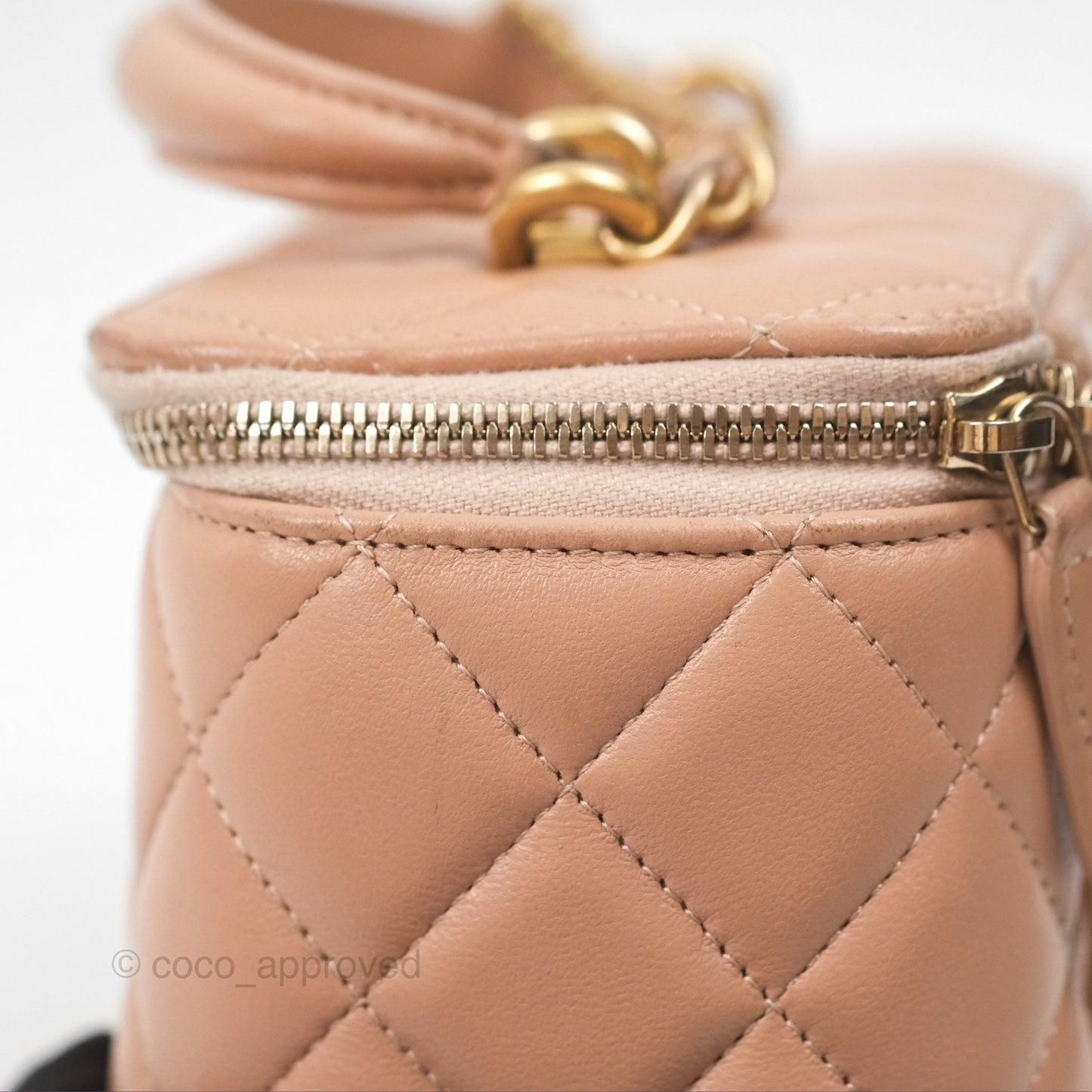 Chanel Vanity Rectangular Top Handle Beige Lambskin Aged Gold Hardware