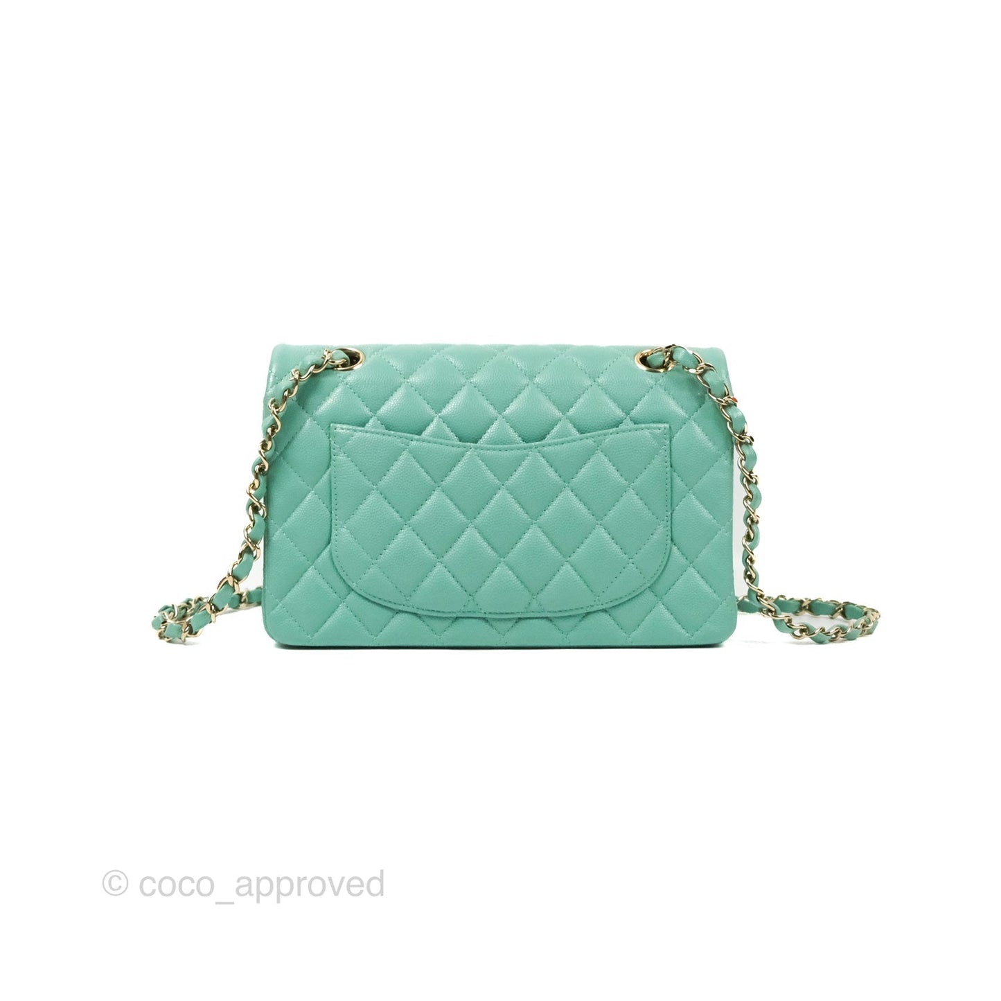 Chanel Small Classic Quilted Flap Tiffany Green Caviar Gold Hardware