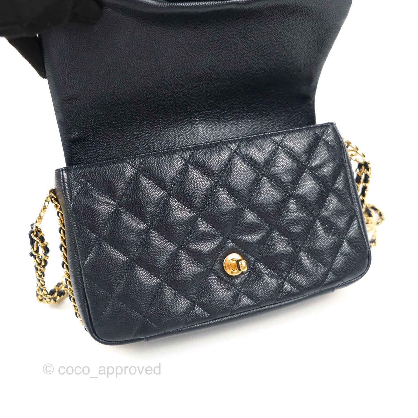 Chanel Quilted CC You Flap Navy Blue Caviar Gold Hardware 23C