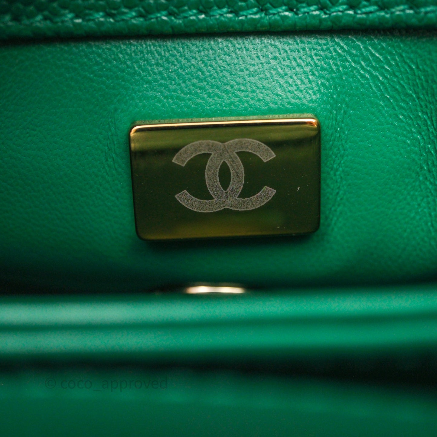 Chanel Mini Coco Handle Quilted Green Caviar Gold Hardware
