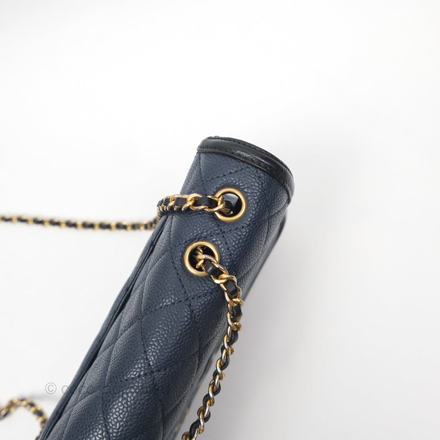 Chanel Small CC Filigree Flap Quilted Navy Black Caviar Aged Gold Hardware