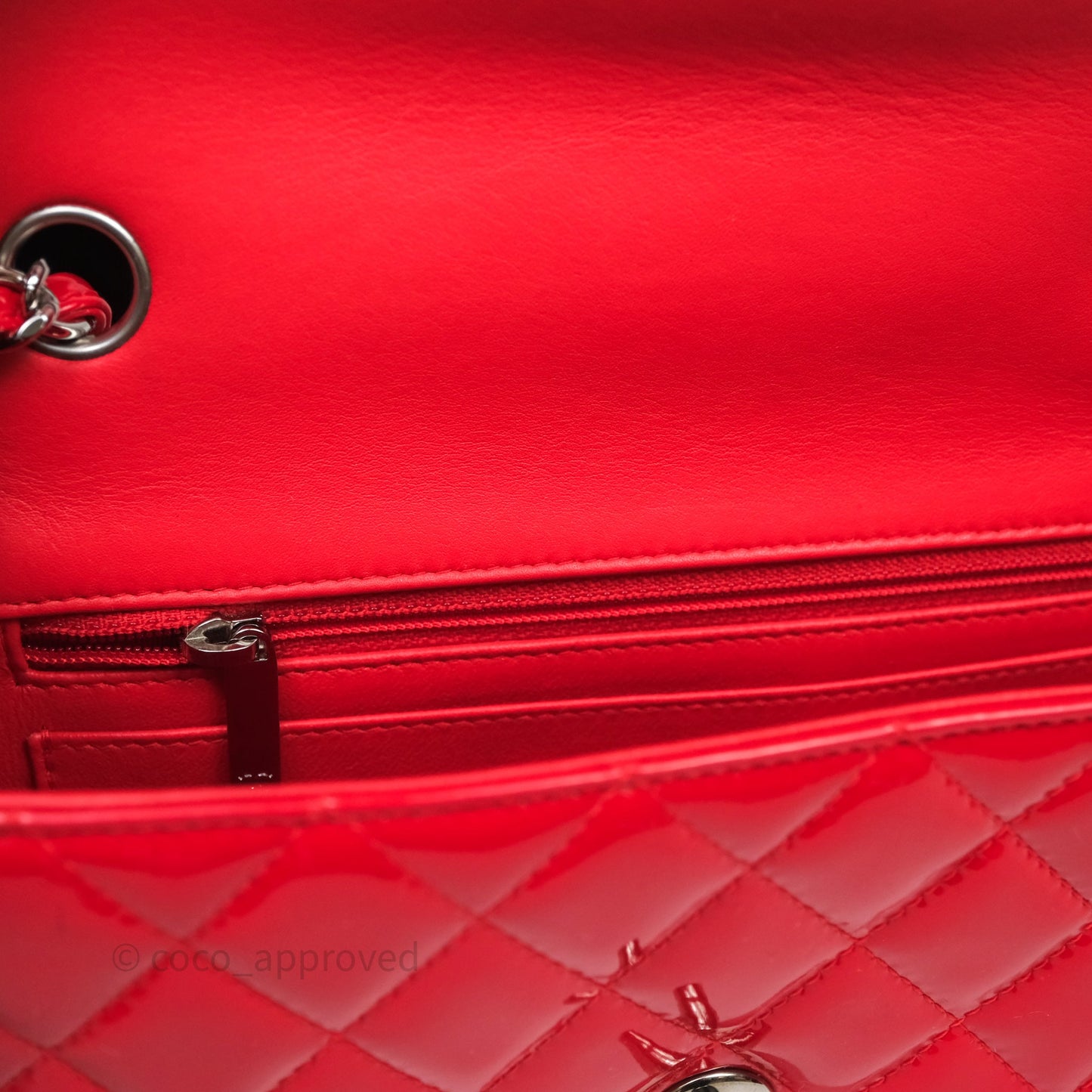 Chanel Mini Rectangular Quilted Red Patent Silver Hardware