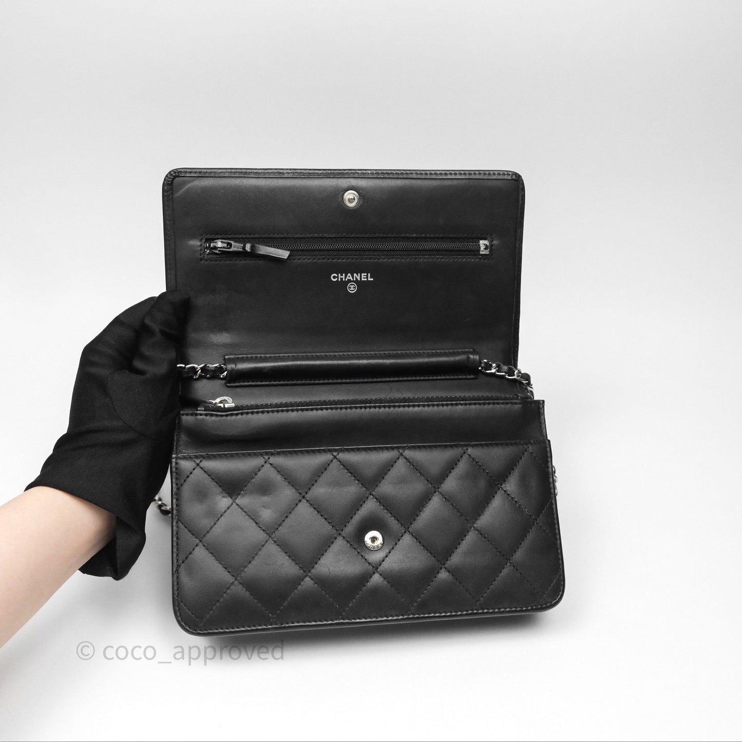 Chanel Quilted Wallet on Chain WOC Cambon Black Calfskin Silver Hardware