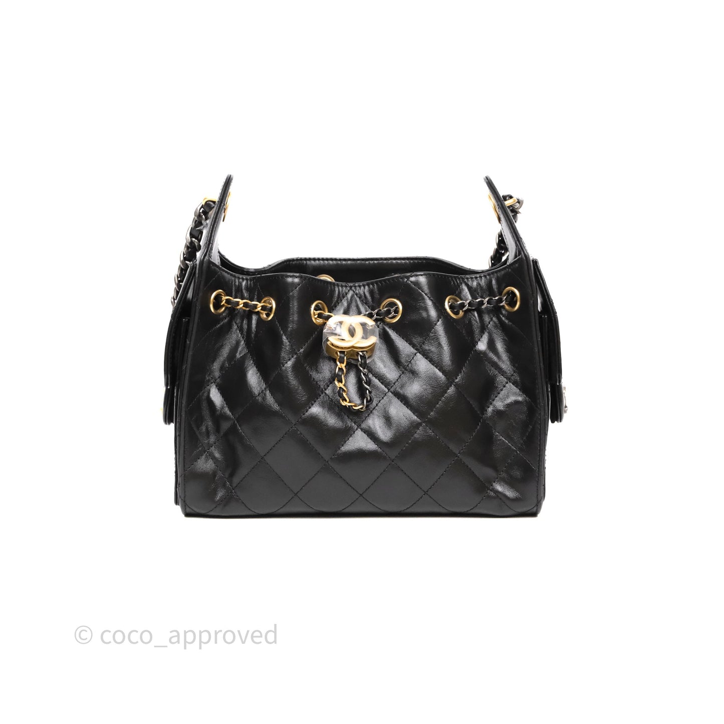 Chanel 25 Mini Black Shiny Crumpled Calfskin Mixed Hardware
