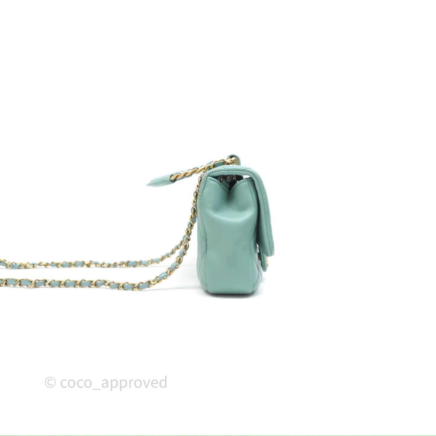 Chanel Quilted Small Circular Handle Bag Mint Green Aged Gold Hardware