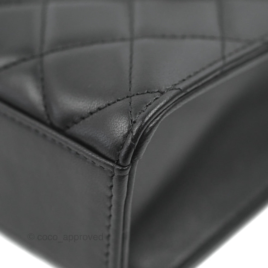 Chanel Classic Quilted Phone Holder Black Lambskin Silver Hardware