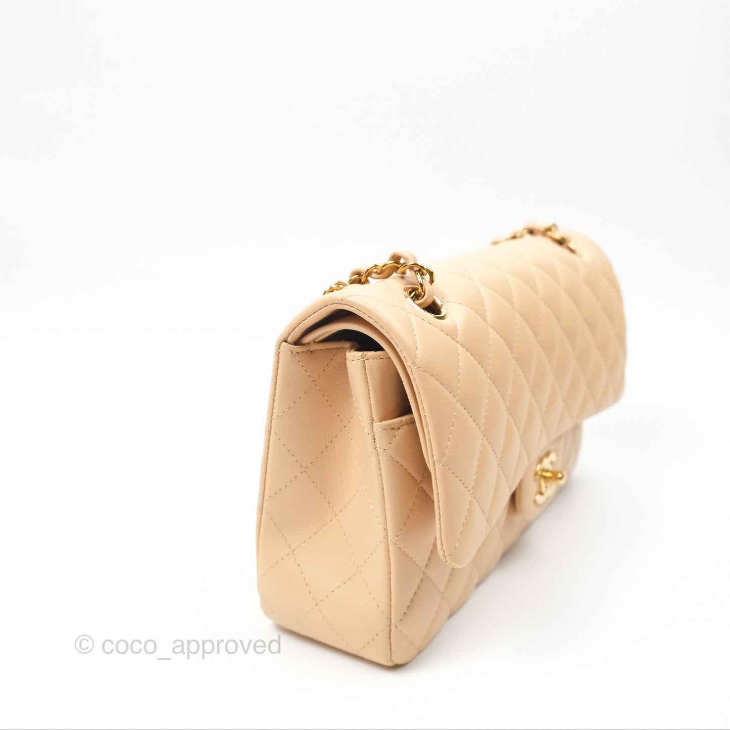 Chanel Classic M/L Medium Flap Quilted Beige Lambskin Gold Hardware