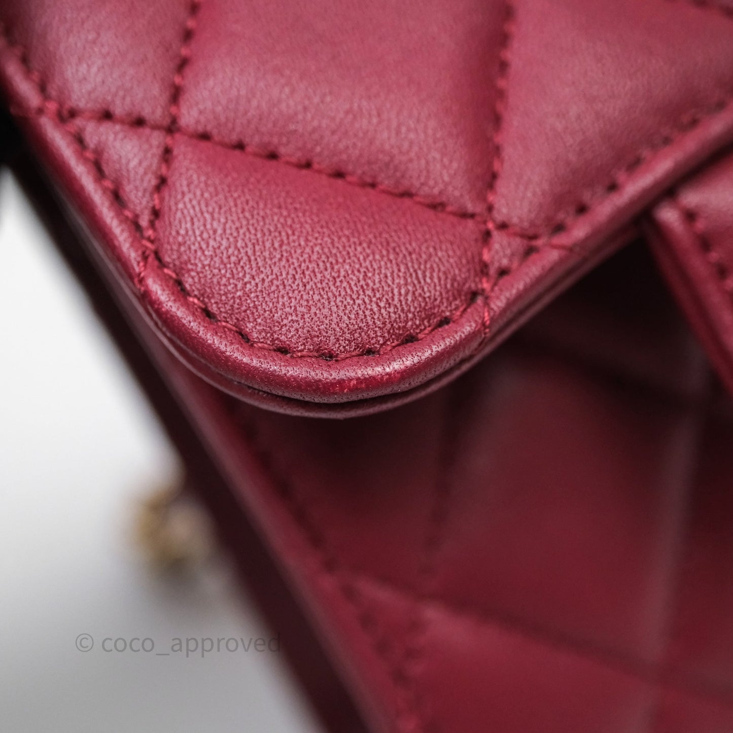 Chanel Mini Top Handle Flap Bag Red Lambskin Gold Hardware