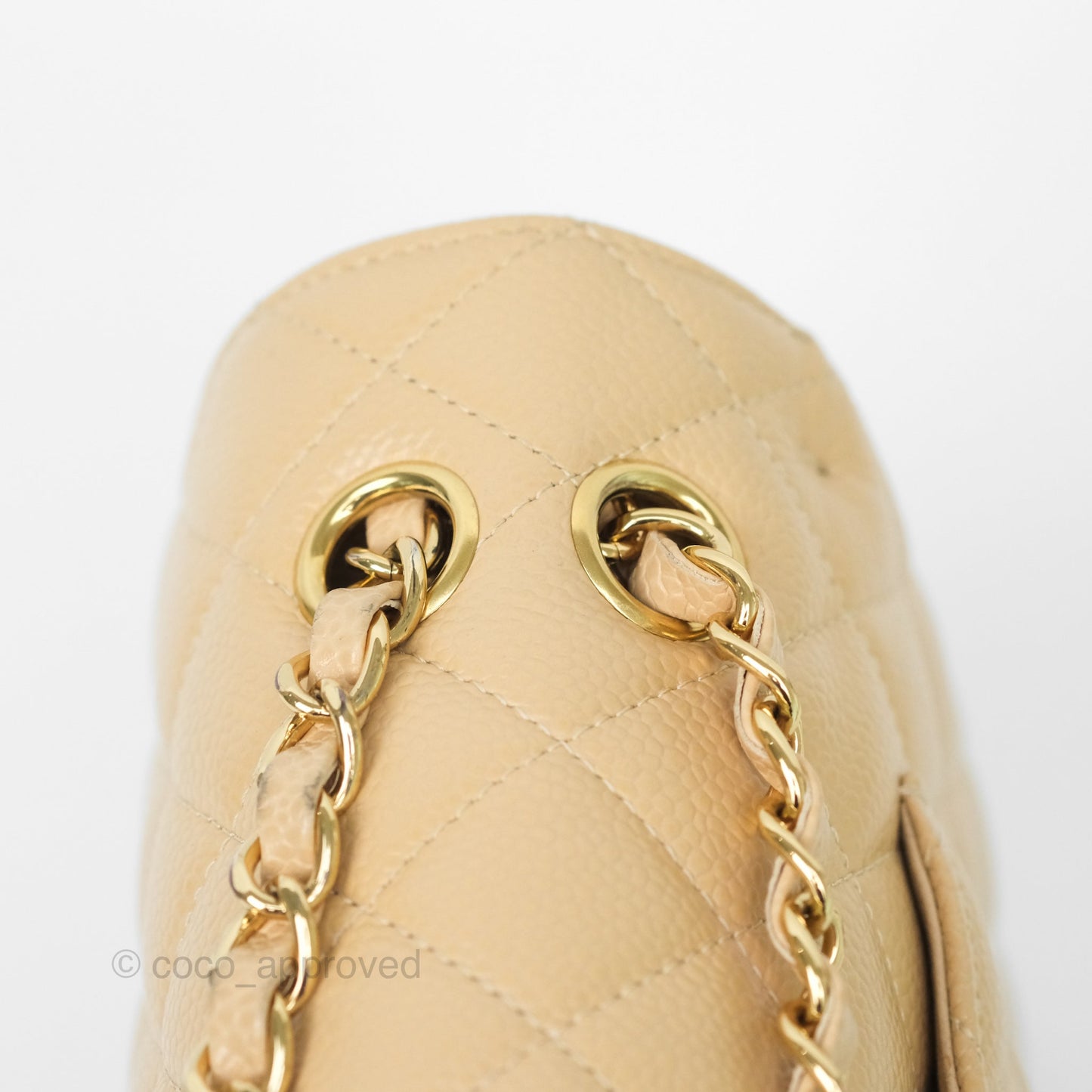 Chanel M/L Medium Classic Flap Quilted Beige Caviar Gold Hardware