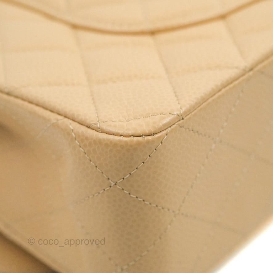 Chanel Quilted Classic M/L Medium Flap Beige Caviar Gold Hardware